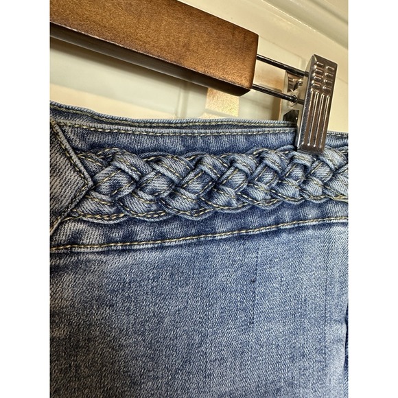 OAT New York Wide Leg Raw Hem Jeans Blue Medium Wash High Rise Size 10 30 GUC - Picture 2 of 6